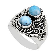 2.62cts natural blue larimar round sterling silver ring jewelry size 8 y79308