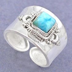 1.21cts natural blue larimar square 925 silver adjustable ring size 6.5 t88212