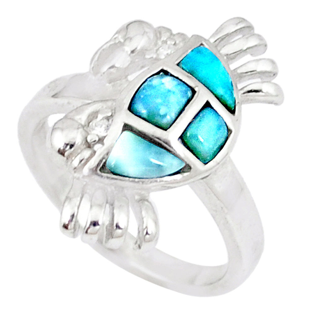 LAB Natural blue larimar topaz 925 sterling silver crab ring size 7 a46895 c15155