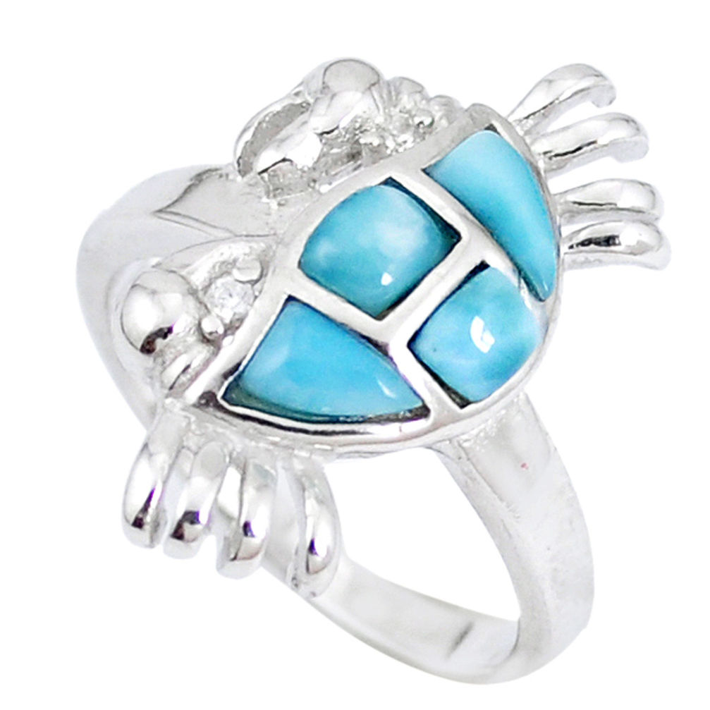 LAB Natural blue larimar topaz 925 sterling silver crab ring size 7 a48908 c15160