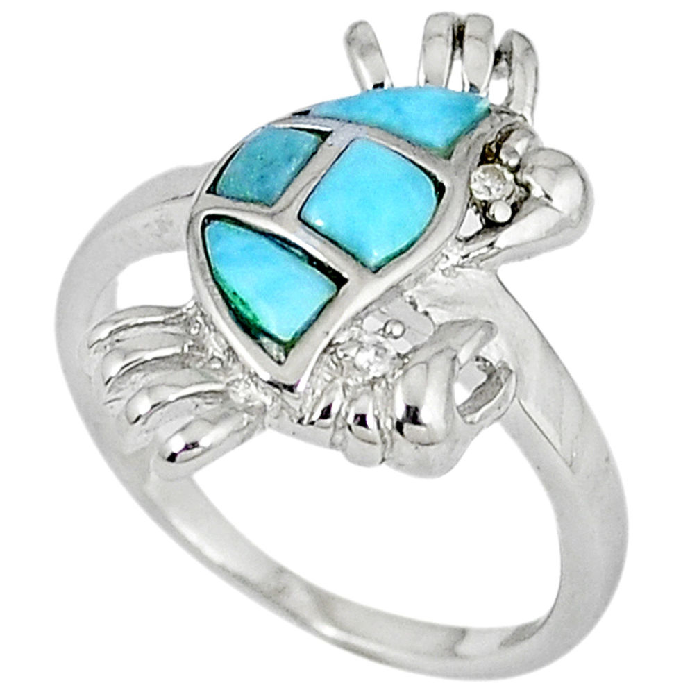 LAB Natural blue larimar topaz 925 sterling silver crab ring size 8 a33151 c15146