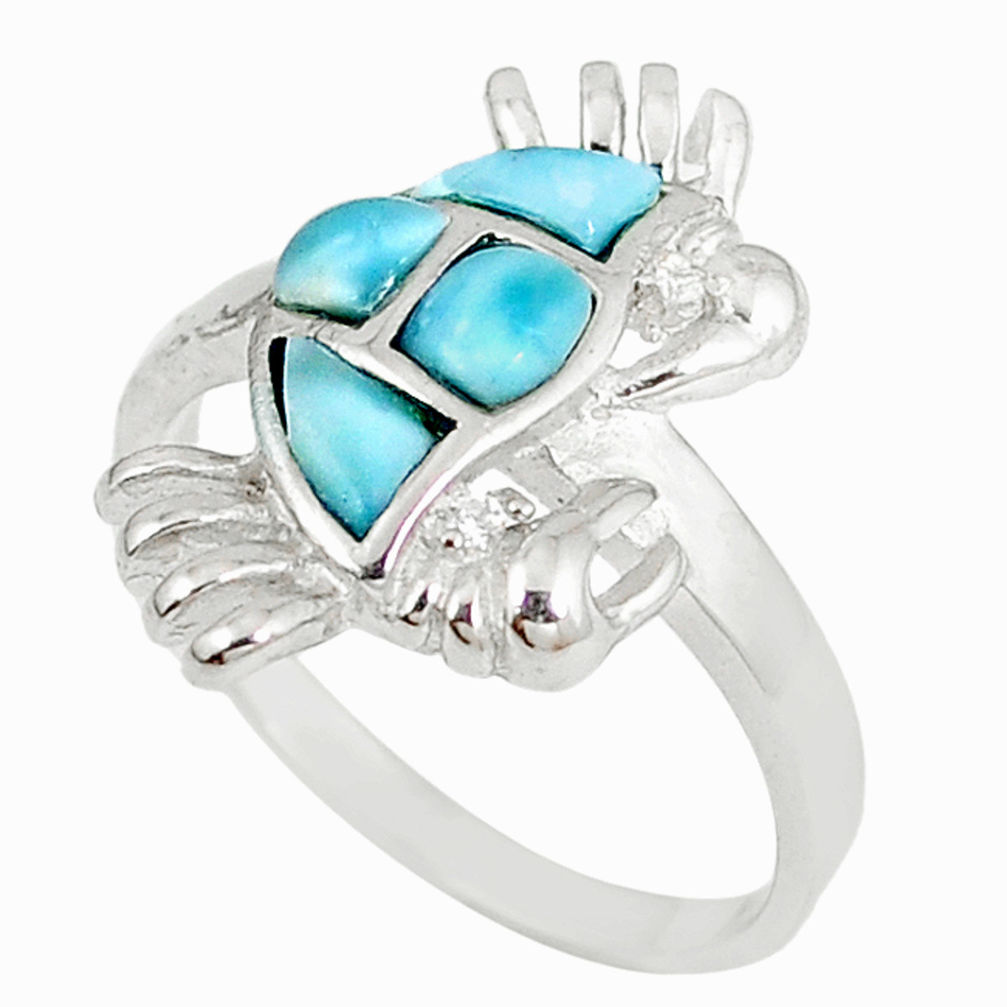 LAB Natural blue larimar topaz 925 sterling silver crab ring size 9 a60707 c15151
