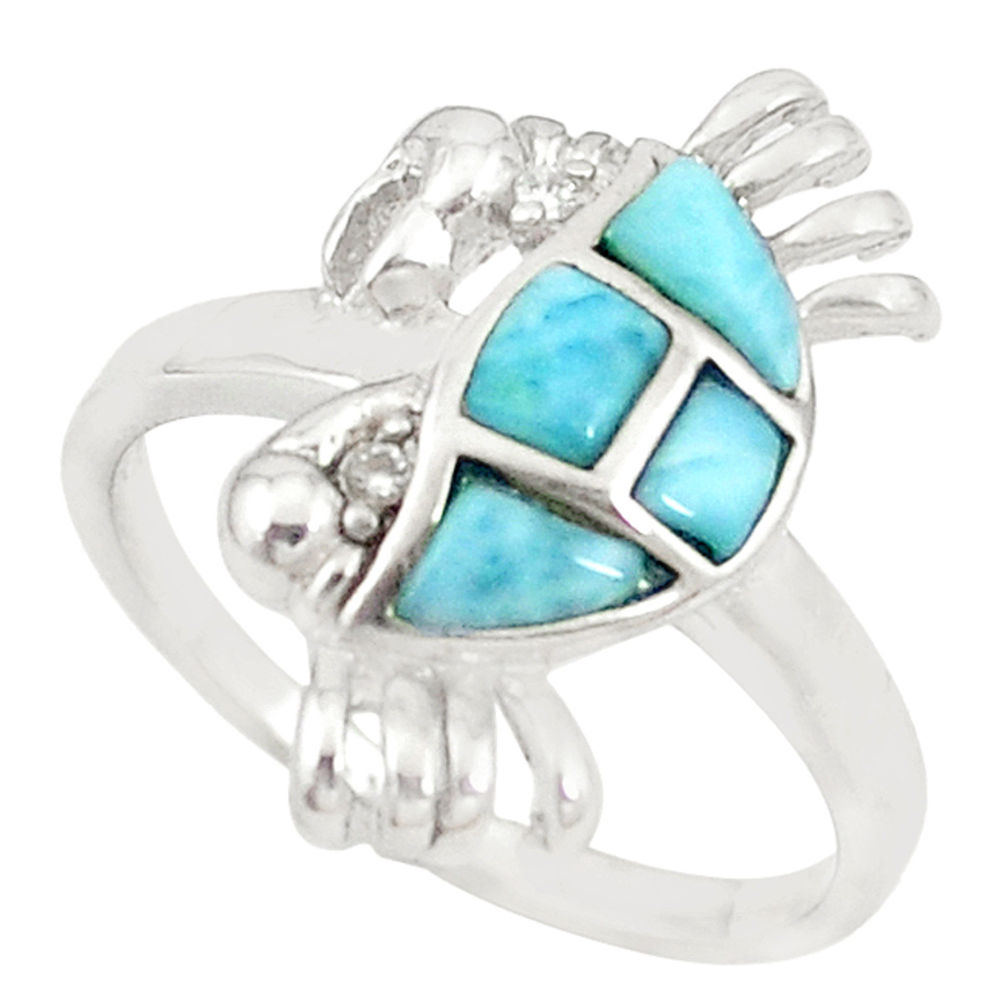 LAB Natural blue larimar topaz 925 sterling silver crab ring size 9 c21917