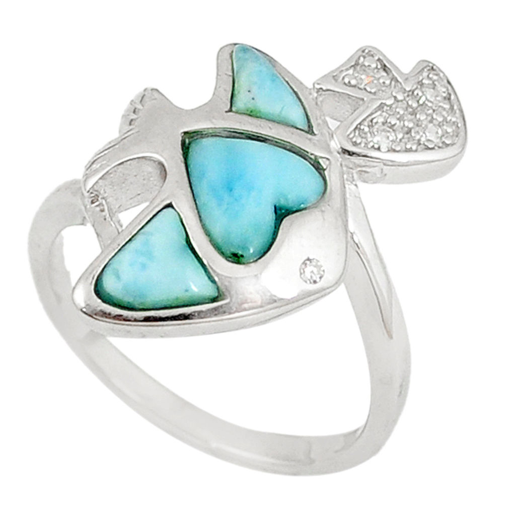 LAB Natural blue larimar topaz 925 sterling silver fish ring size 8.5 a60129 c15038