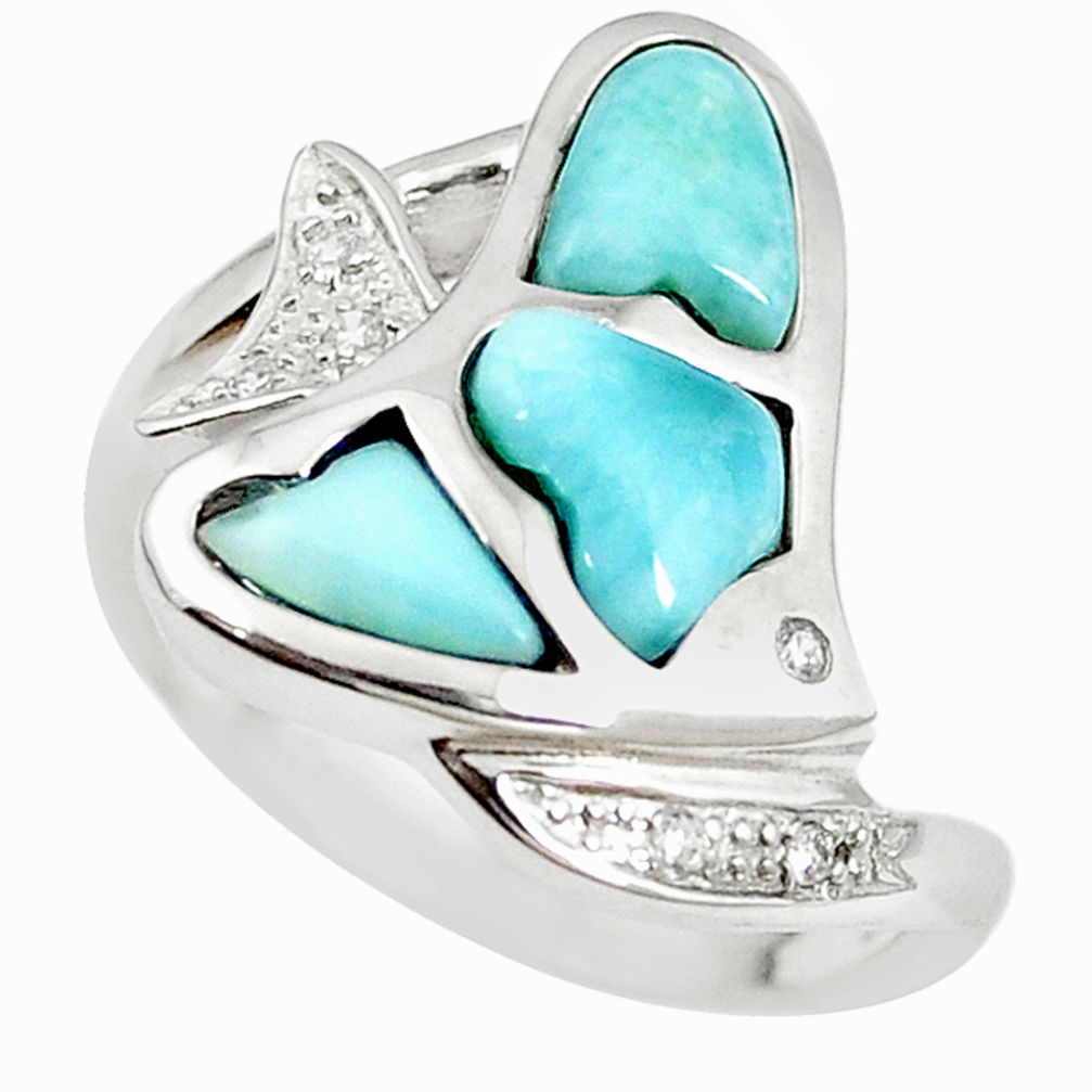 LAB Natural blue larimar topaz 925 sterling silver fish ring size 7 a68642 c15110