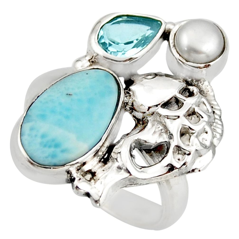 8.42cts natural blue larimar topaz 925 sterling silver fish ring size 7 d46027