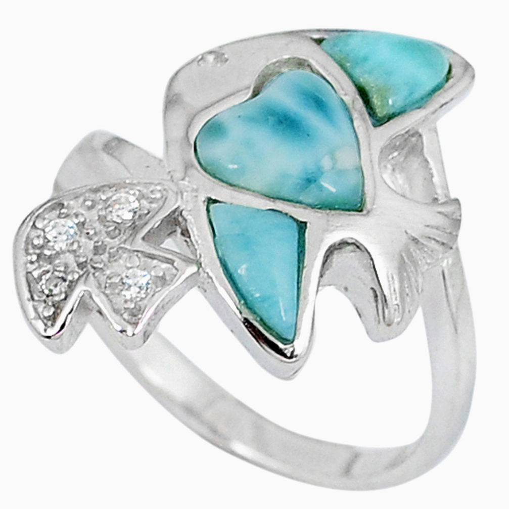 LAB Natural blue larimar topaz 925 sterling silver fish ring size 8 a33121 c15035