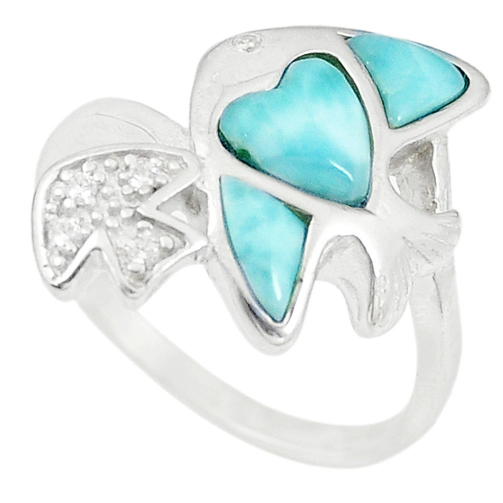 LAB Natural blue larimar topaz 925 sterling silver fish ring size 9 a74767 c13242