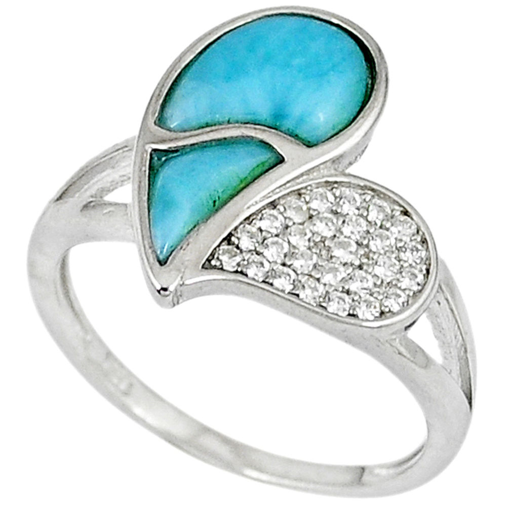 LAB Natural blue larimar topaz 925 sterling silver ring size 7.5 a33188 c15066