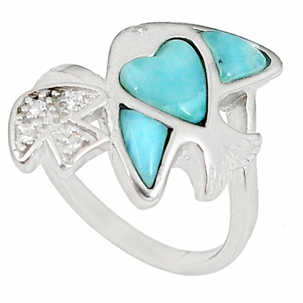 LAB Natural blue larimar topaz 925 sterling silver ring size 7.5 a60751 c15027