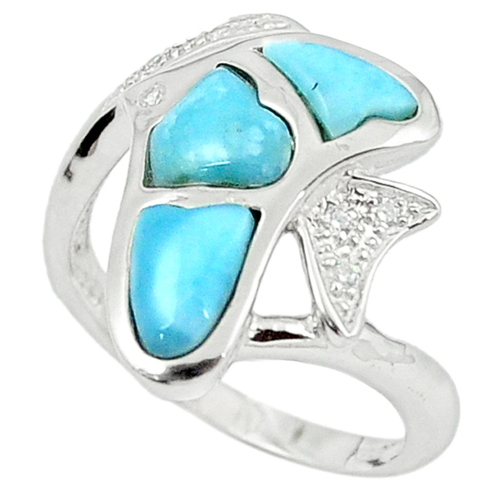 LAB Natural blue larimar topaz 925 sterling silver ring size 8.5 a63330 c15111