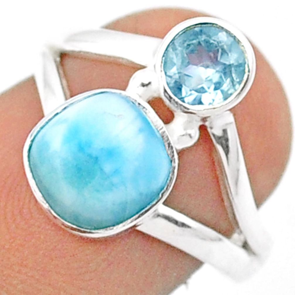 3.22cts sea life natural blue larimar topaz 925 sterling silver ring size 7 u15711