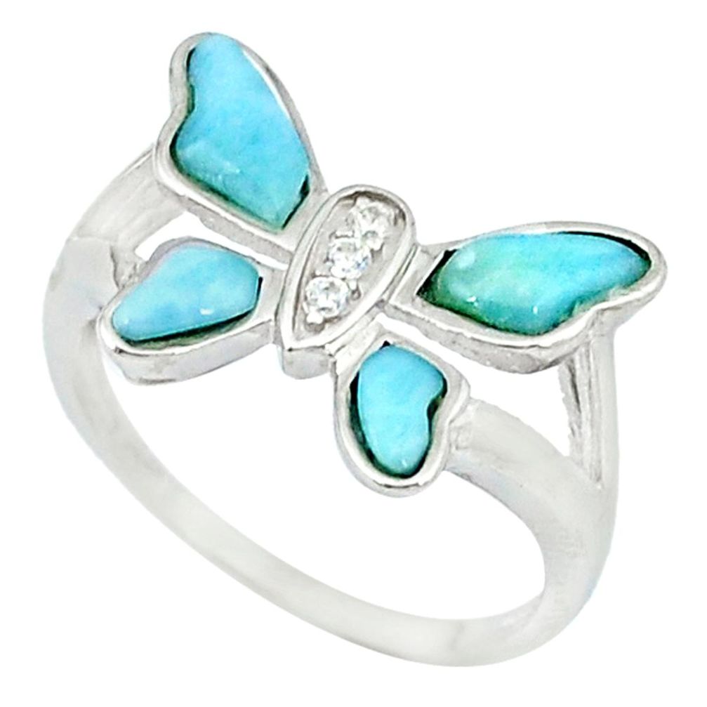 Natural blue larimar topaz silver butterfly ring jewelry size 8 a46875 c15162