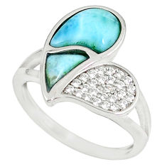 LAB Natural blue larimar white topaz 925 sterling silver ring size 7 a60693 c15070