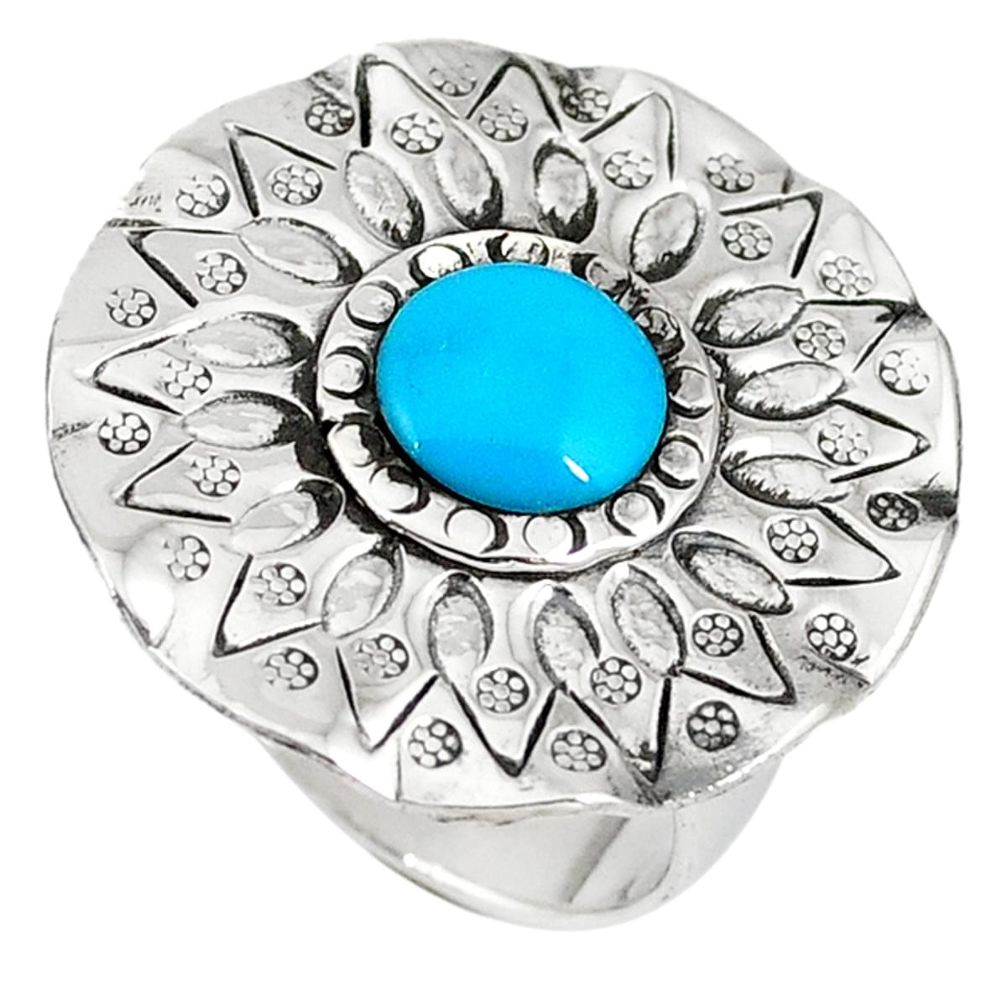 Natural blue magnesite round 925 sterling silver ring jewelry size 8 c22349