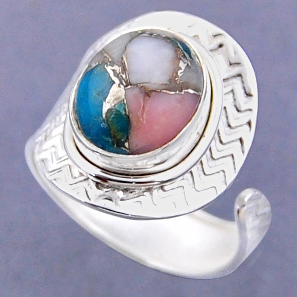 4.92cts natural blue opal in turquoise silver adjustable ring size 9.5 r54787