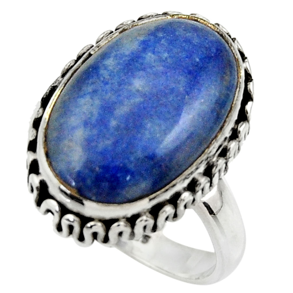 10.85cts natural blue quartz palm stone 925 silver solitaire ring size 8 r28612