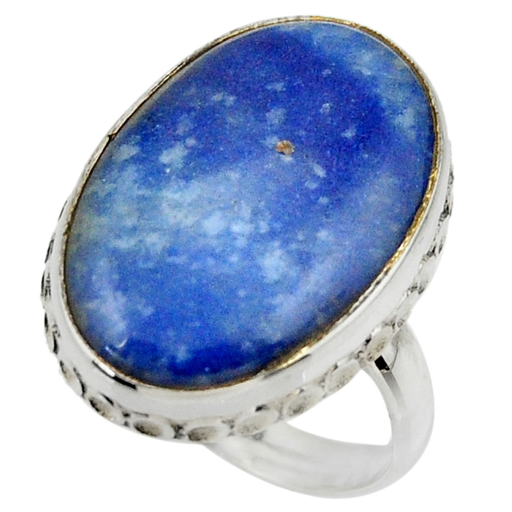 14.28cts natural blue quartz palm stone silver solitaire ring size 8.5 r28611