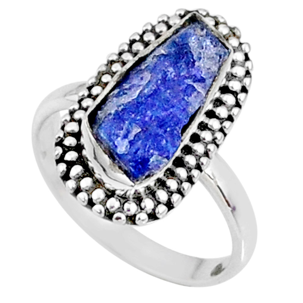 6.39cts natural blue raw tanzanite 925 silver solitaire ring size 7 r66709