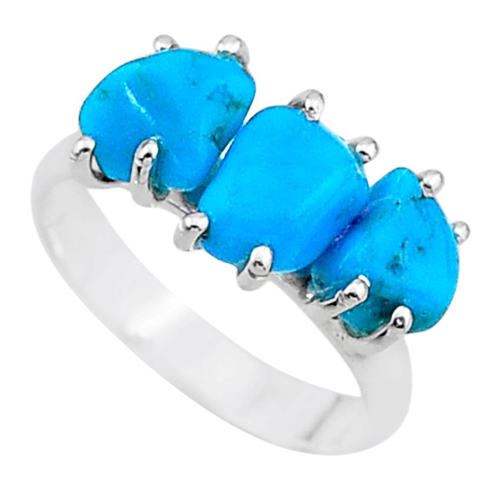 8.32cts natural blue raw turquoise rough 925 sterling silver ring size 7 t15006