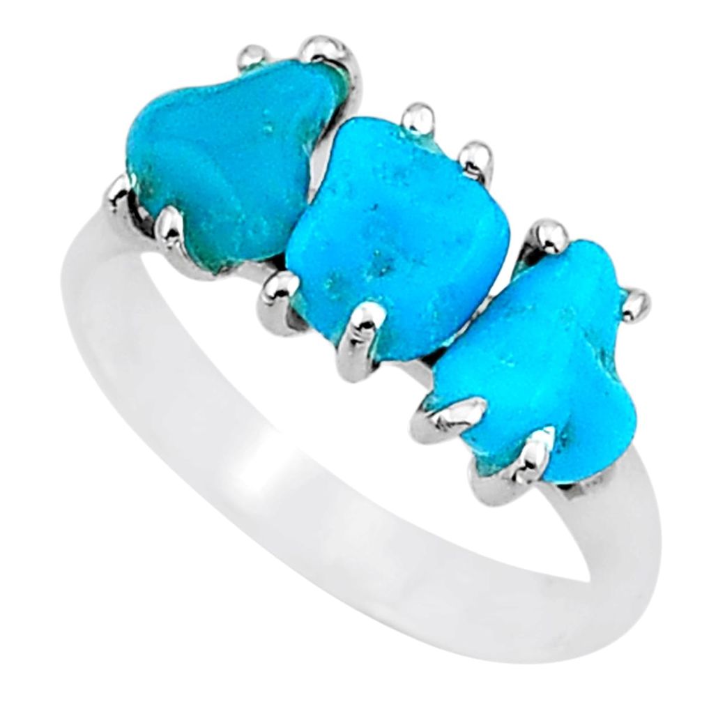 8.34cts natural blue raw turquoise rough 925 sterling silver ring size 9 t15003
