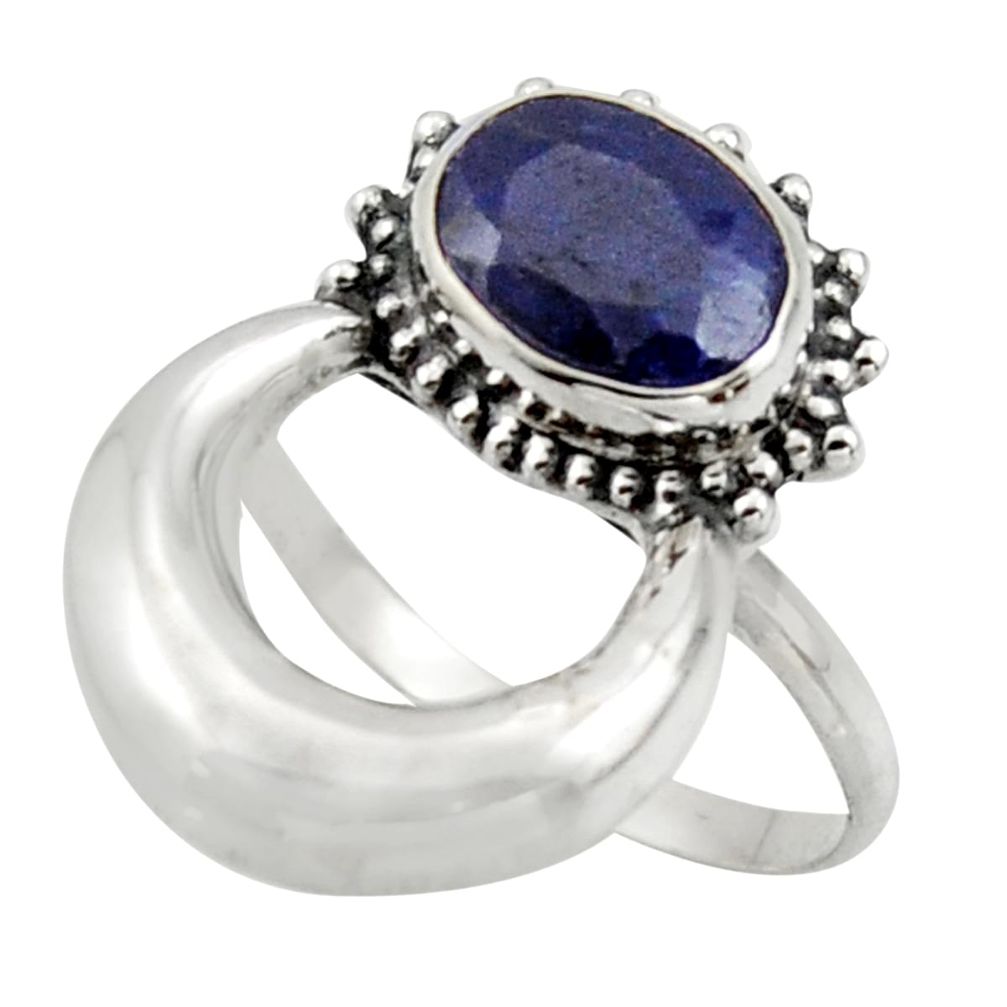 3.11cts natural blue sapphire 925 silver half moon ring jewelry size 7.5 r41607