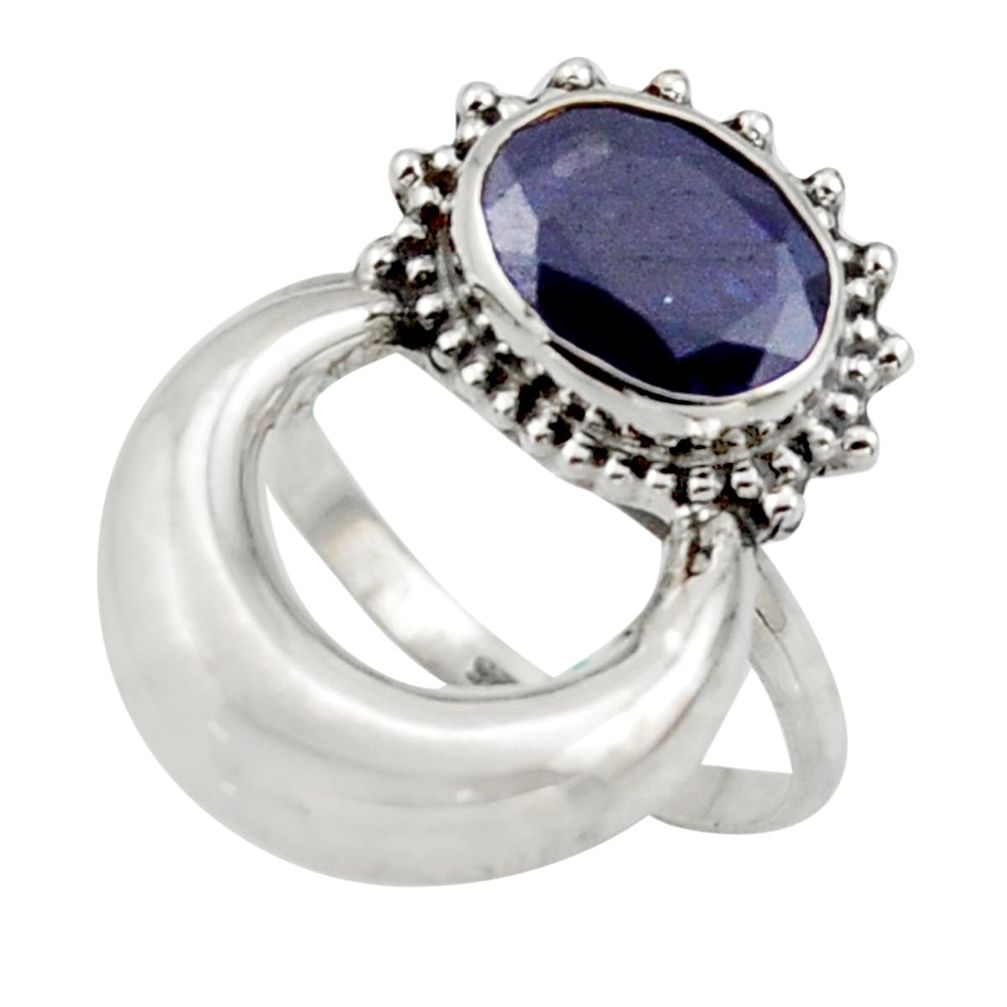 3.11cts natural blue sapphire 925 silver half moon ring jewelry size 7 r41606