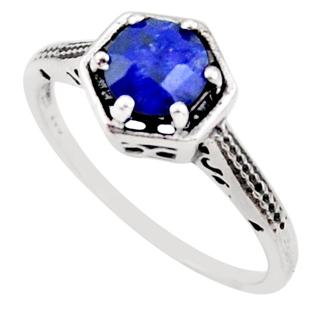 1.24cts natural blue sapphire 925 silver solitaire ring jewelry size 7.5 r35956