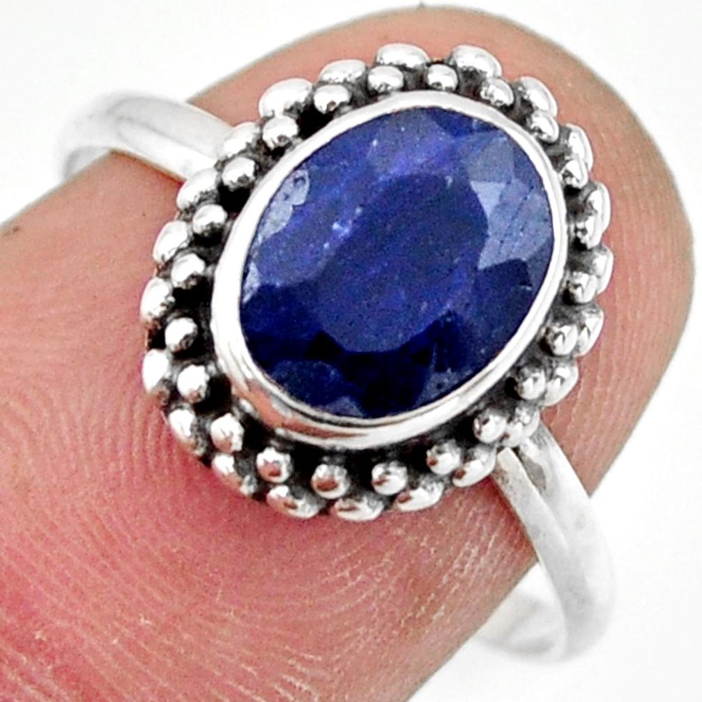 3.38cts natural blue sapphire 925 silver solitaire ring jewelry size 8.5 r41392