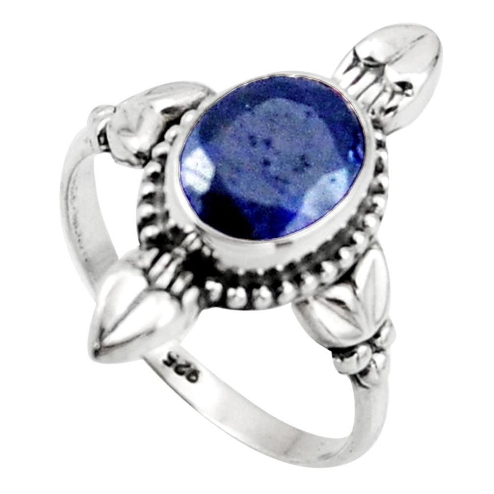 3.05cts natural blue sapphire 925 silver solitaire ring jewelry size 7.5 r41426