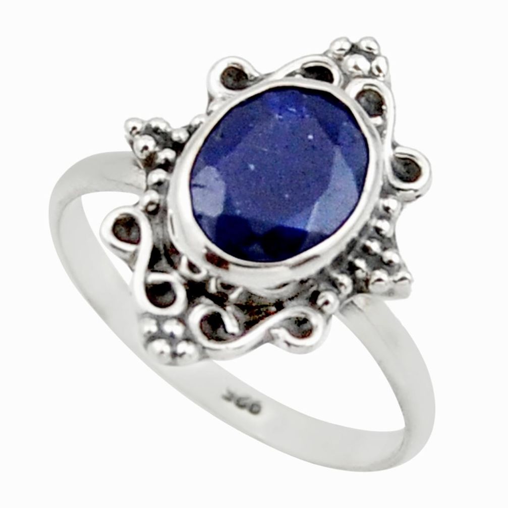 2.89cts natural blue sapphire 925 silver solitaire ring jewelry size 7.5 r41487