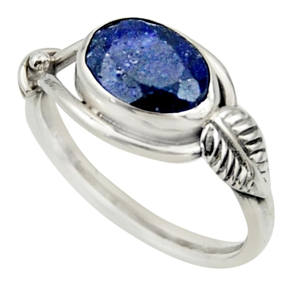 3.06cts natural blue sapphire 925 silver solitaire ring jewelry size 7.5 r41545