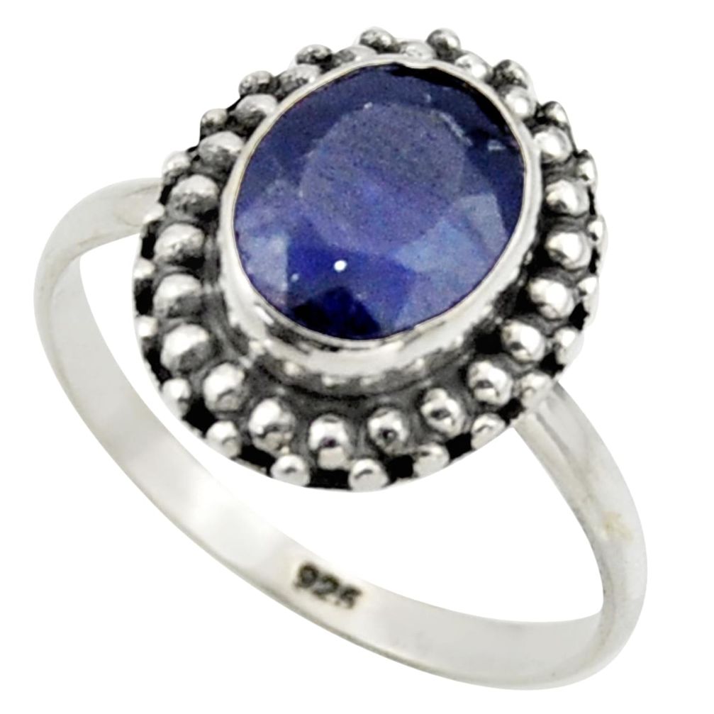 3.29cts natural blue sapphire 925 silver solitaire ring jewelry size 7.5 r41573