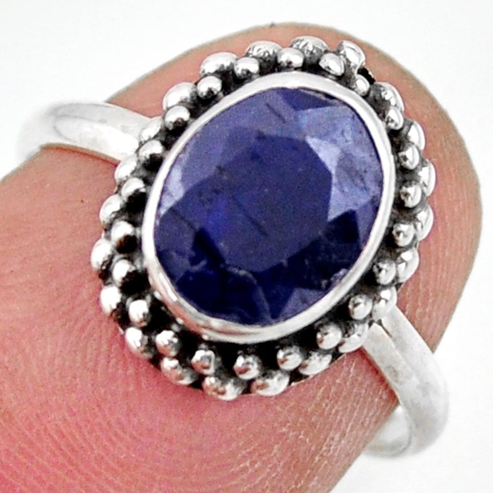 3.11cts natural blue sapphire 925 silver solitaire ring jewelry size 7 r41391