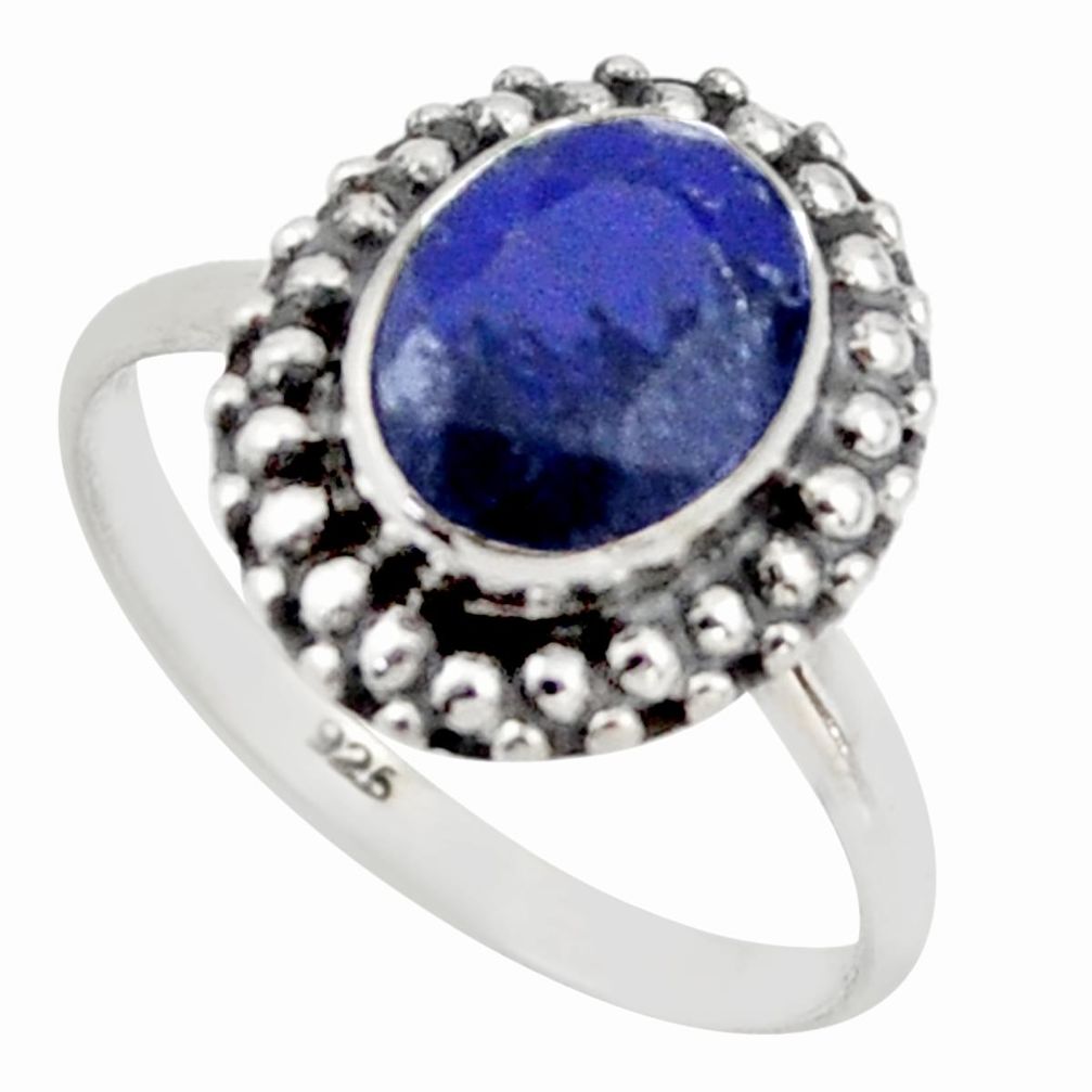 3.29cts natural blue sapphire 925 silver solitaire ring jewelry size 7 r41445