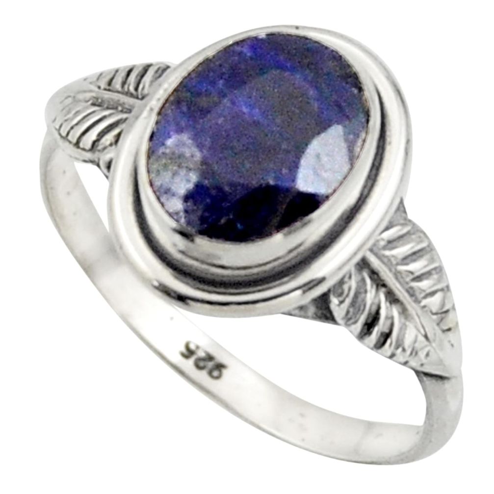 3.06cts natural blue sapphire 925 silver solitaire ring jewelry size 7 r41511