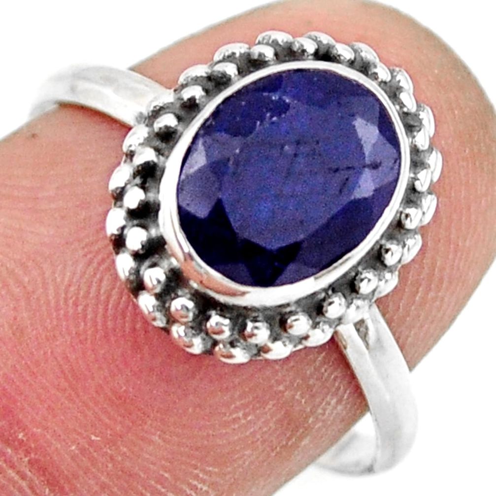 3.09cts natural blue sapphire 925 silver solitaire ring jewelry size 8 r41389