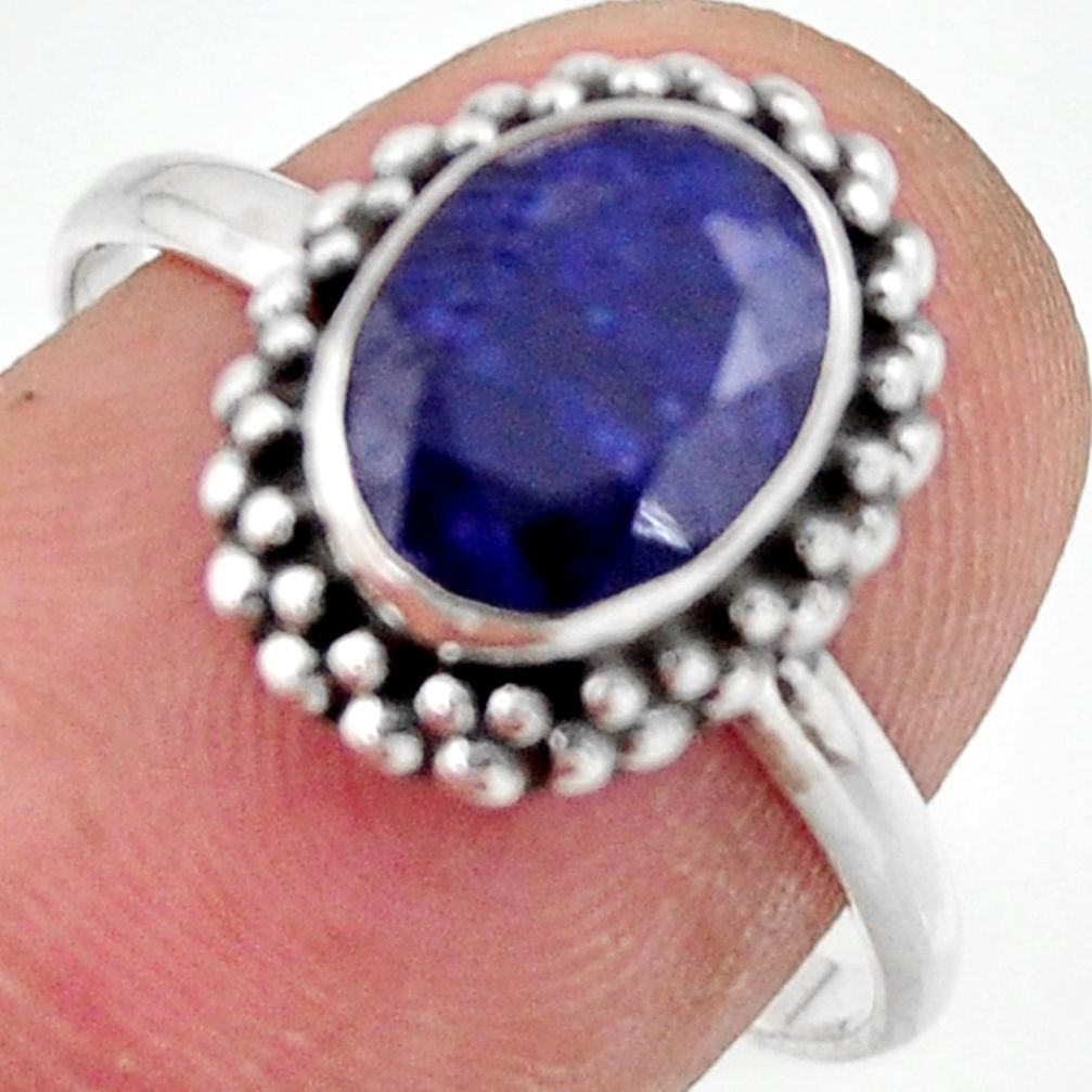 3.09cts natural blue sapphire 925 silver solitaire ring jewelry size 8 r41390