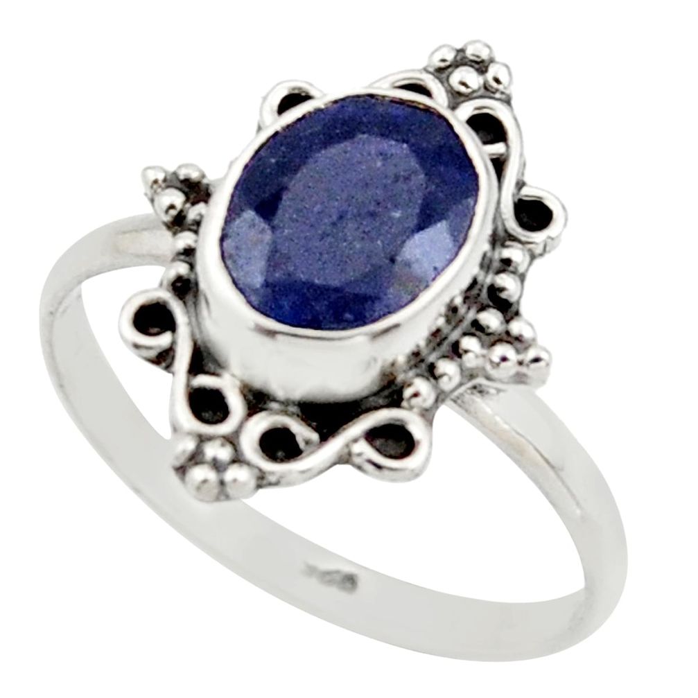 2.90cts natural blue sapphire 925 silver solitaire ring jewelry size 8 r41486