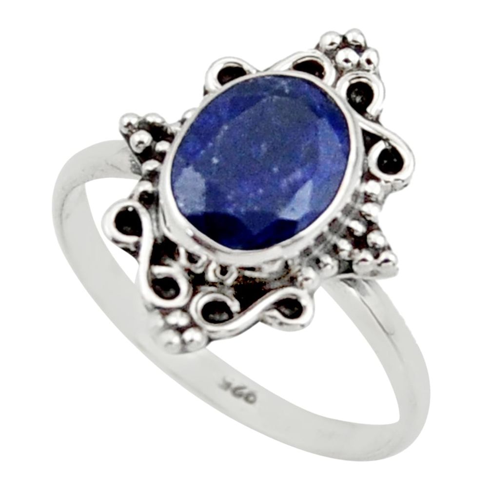 2.89cts natural blue sapphire 925 silver solitaire ring jewelry size 8 r41488