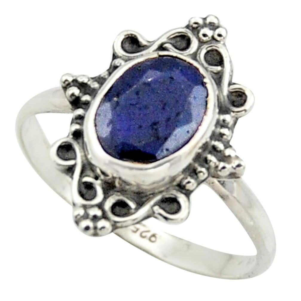 2.96cts natural blue sapphire 925 silver solitaire ring jewelry size 8 r41571