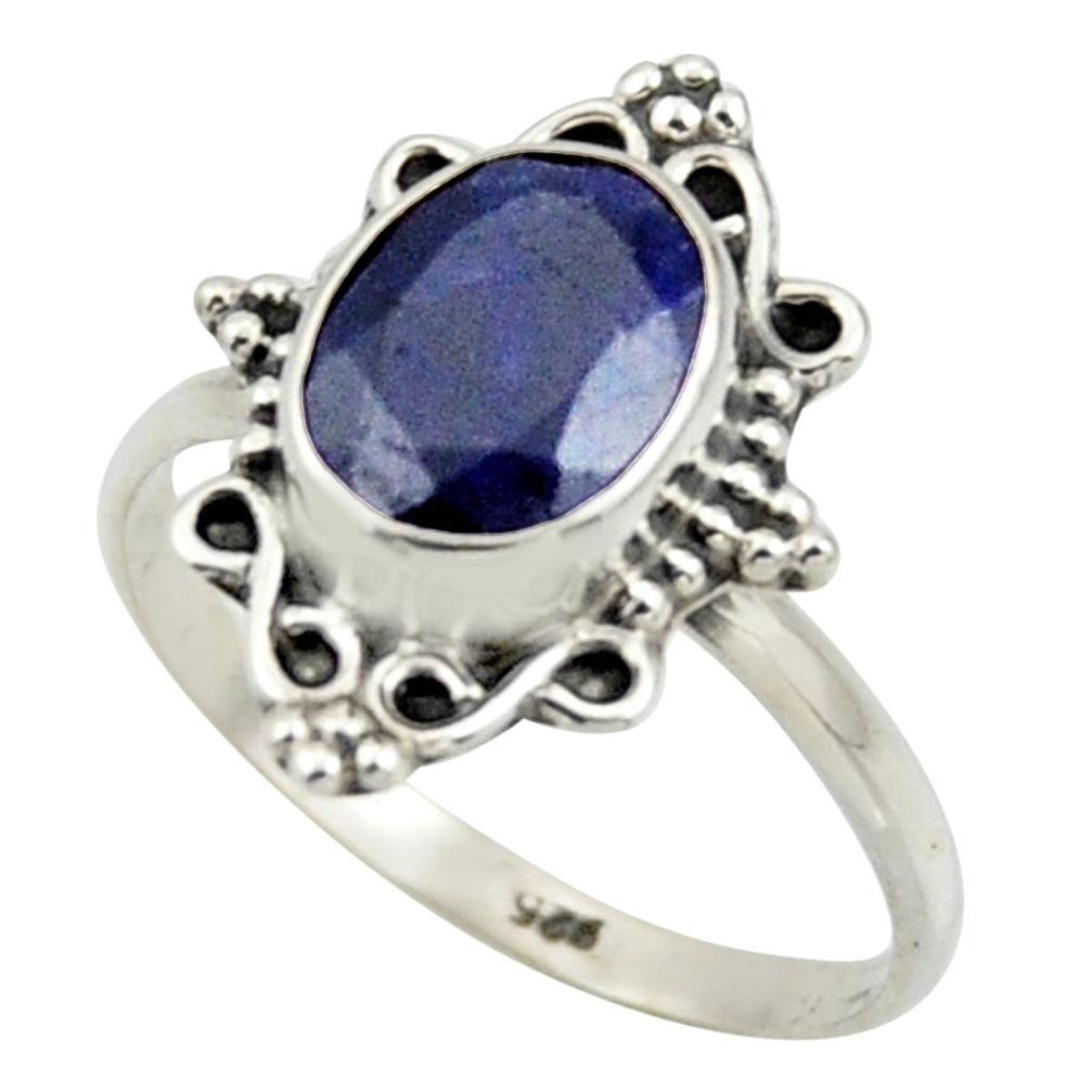 2.96cts natural blue sapphire 925 silver solitaire ring jewelry size 8 r41572