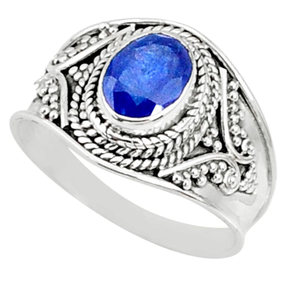 2.12cts natural blue sapphire 925 silver solitaire ring jewelry size 8 r69139