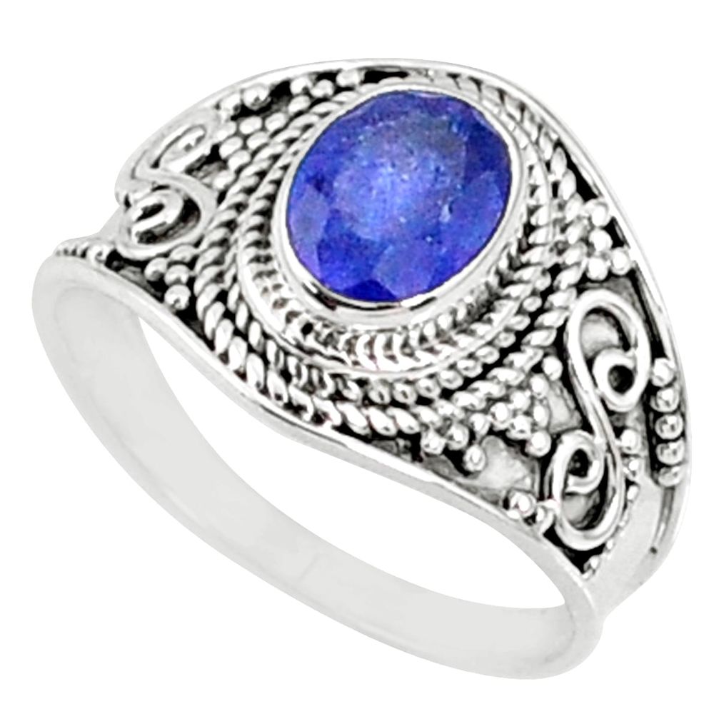 2.05cts natural blue sapphire 925 silver solitaire ring jewelry size 8 r69140