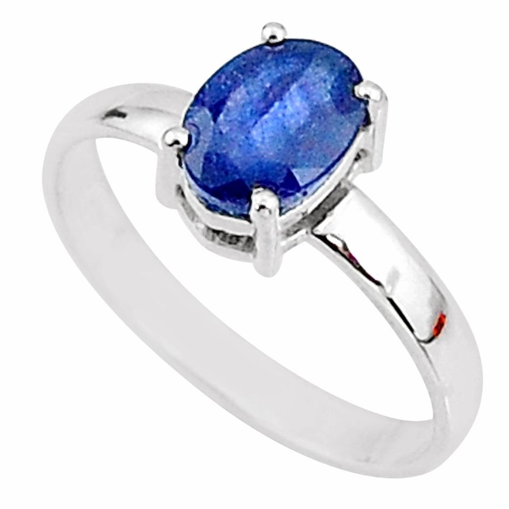 2.03cts natural blue sapphire 925 silver solitaire handmade ring size 7.5 t7281