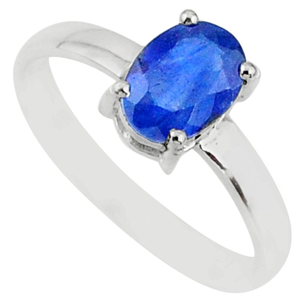 2.21cts natural blue sapphire 925 sterling silver faceted ring size 7.5 r70666