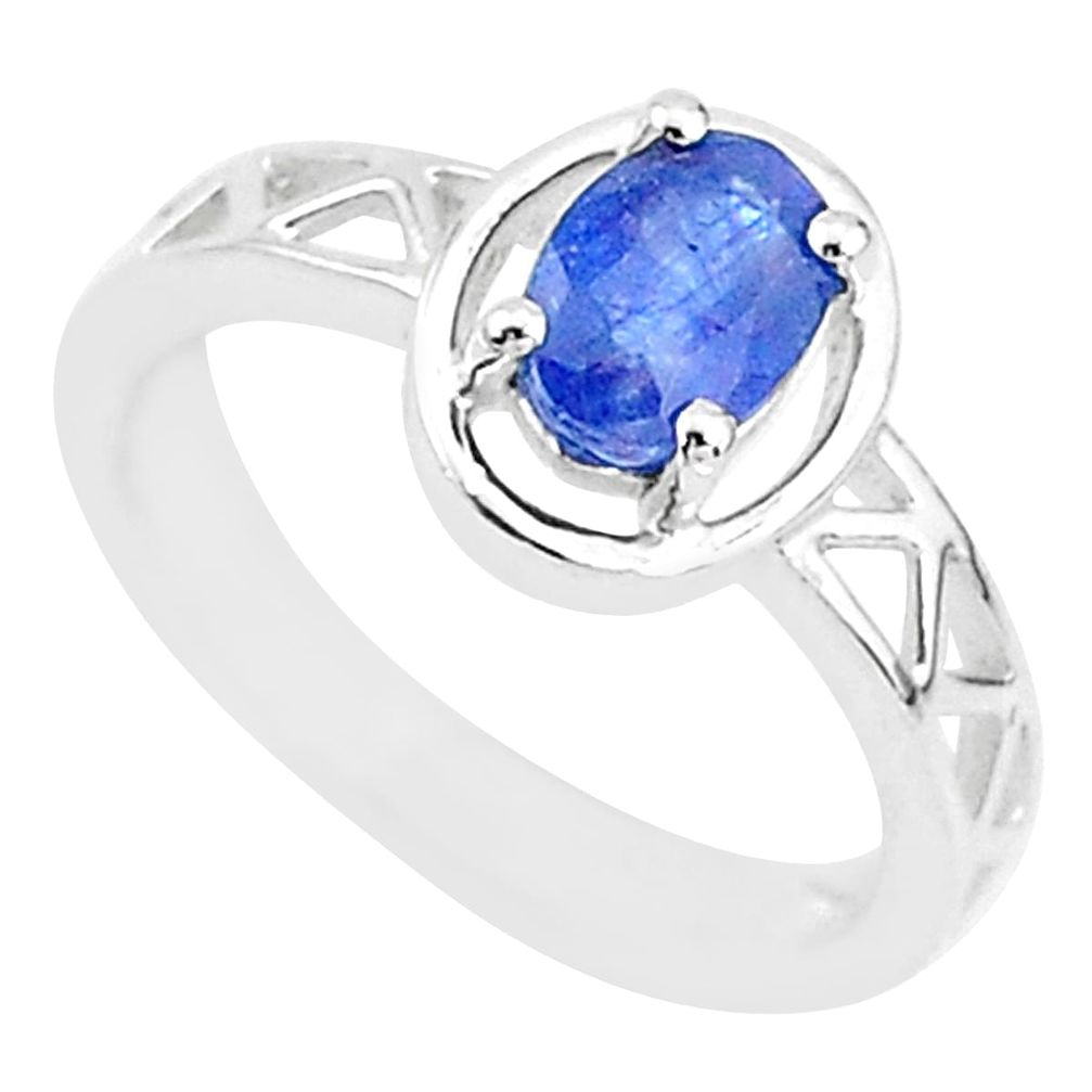 1.43cts natural blue sapphire 925 sterling silver solitaire ring size 6 t5165