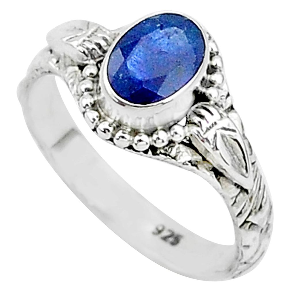 1.47cts natural blue sapphire 925 sterling silver solitaire ring size 6 t5509