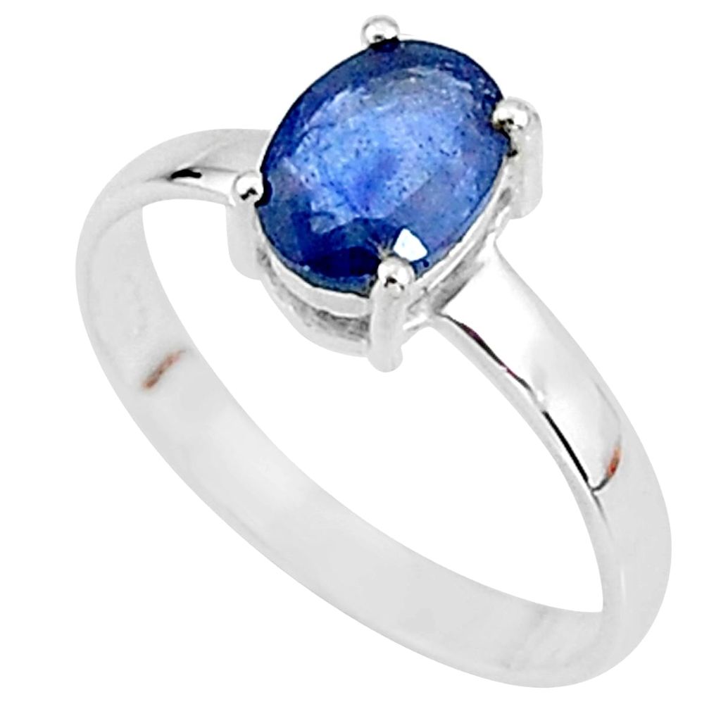 2.22cts natural blue sapphire 925 sterling silver solitaire ring size 8 t7285