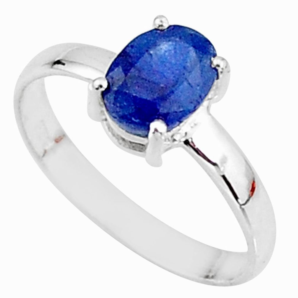 2.27cts natural blue sapphire 925 sterling silver solitaire ring size 8 t7290